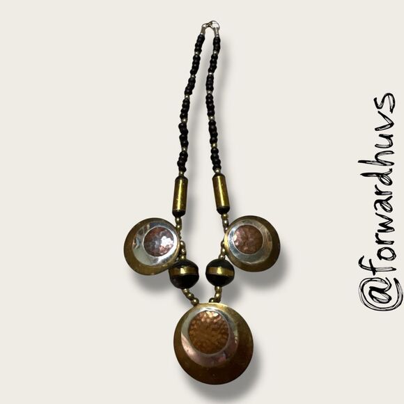 Hand Crafted Tribal-Inspired Necklace – Layered Copper & Silver Tone Discs - Picture 4 of 9